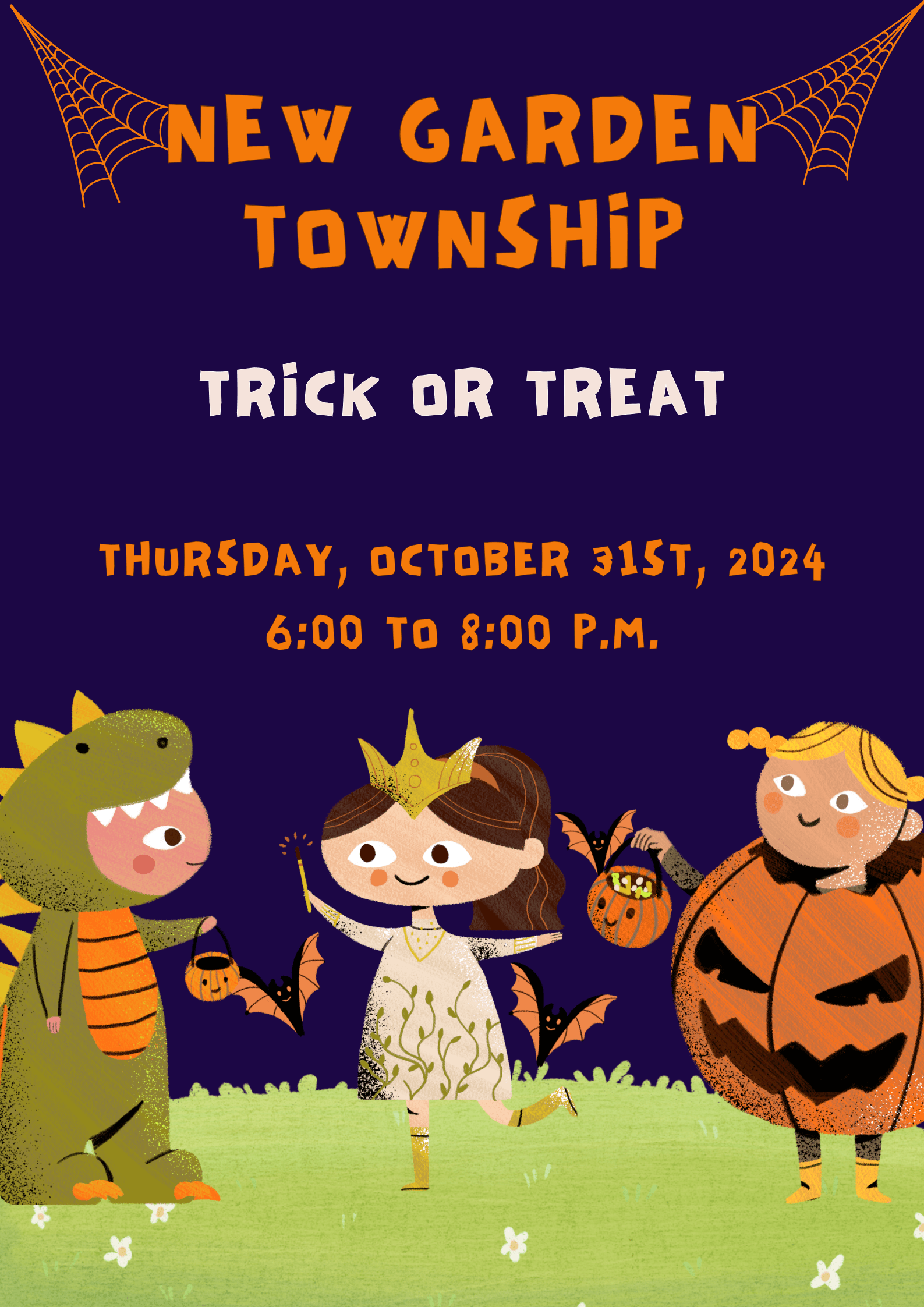 Orange and Purple Cute Illustrative Halloween Trick or Treat Event Poster